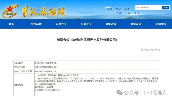 全军封杀令！LED巨头利亚德的至暗时刻最后7天申辩期涉行贿指控恐断送千亿市场