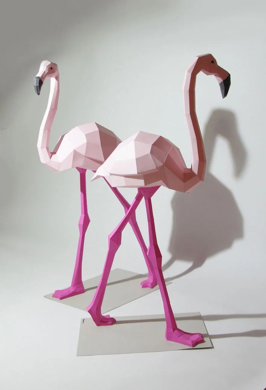 艺术家wolfram kampffmeyer几何纸动物雕塑