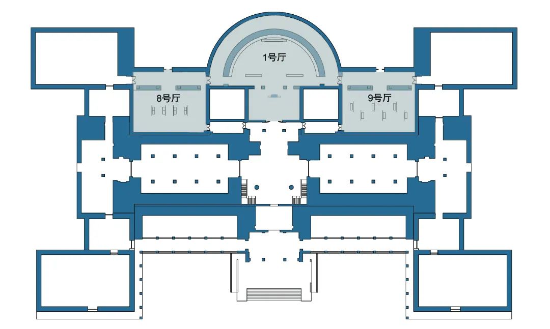 中国美术馆提供了首层主轴线上最重要的1,8,9号展厅,这是从空间上给予